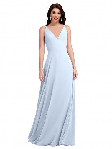 Best Long Floor Length V-Neck Chiffon Bridesmaid Dress with Keyhole Back UK