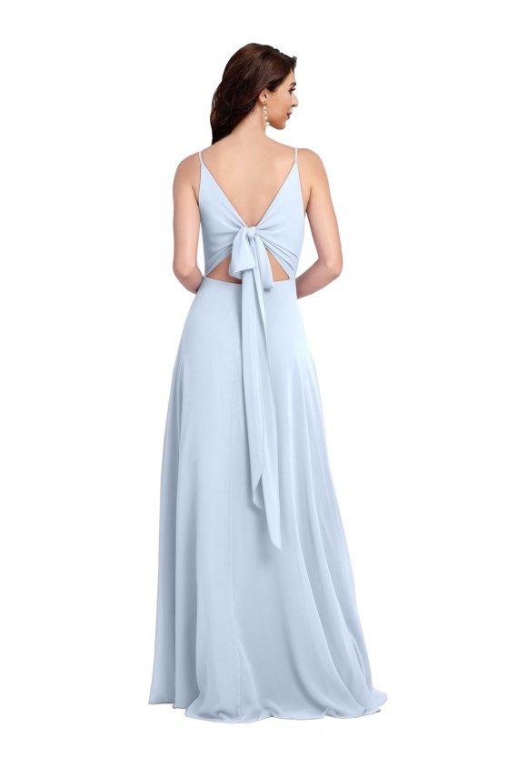 Best Long Floor Length V-Neck Chiffon Bridesmaid Dress with Keyhole Back UK