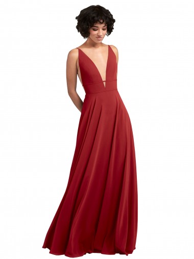 Best Fitted Plunging Deep V-Neck Long Chiffon Bridesmaid Dress with V-Back UK