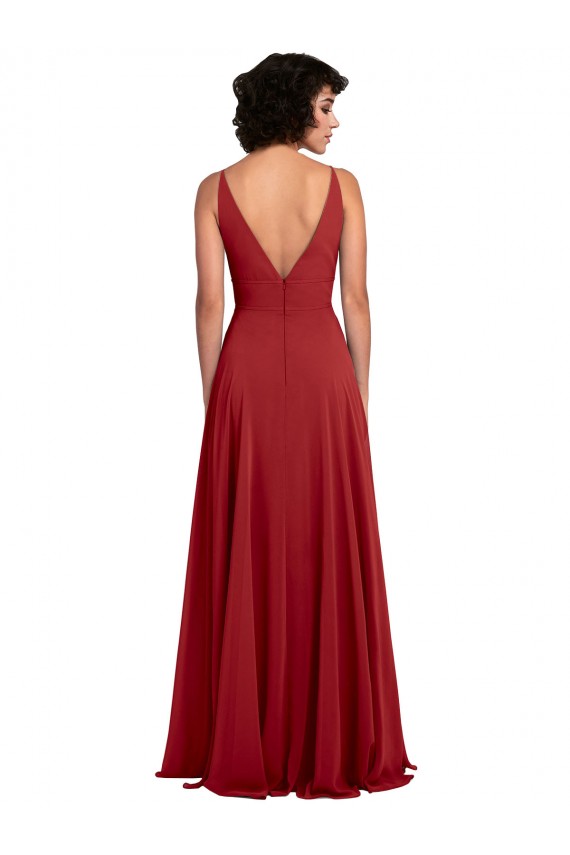 Best Fitted Plunging Deep V-Neck Long Chiffon Bridesmaid Dress with V-Back UK