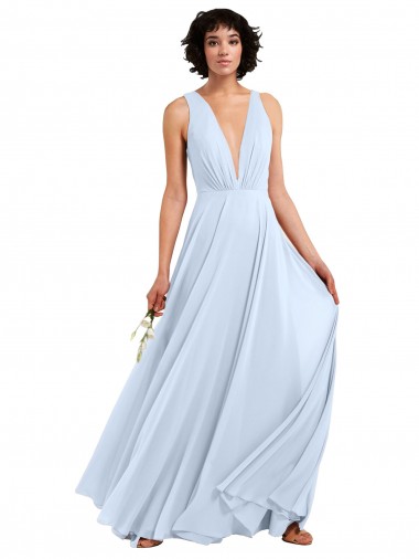 Best Daring Plunging V-Neck Long Chiffon Bridesmaid Dress with Pleated Bodice UK
