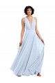 Best Daring Plunging V-Neck Long Chiffon Bridesmaid Dress with Pleated Bodice UK
