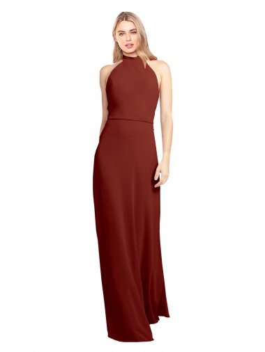 Best Slim High Neck Halter Fitted Open Back Chiffon Bridesmaid Dress / Prom Dress UK
