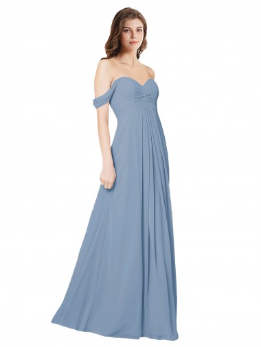 Best Empire Waist Off the Shoulder Chiffon Bridesmaid Dress with Sweetheart Bodice UK