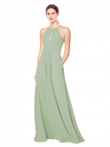 Best High Halter Neck Keyhole Chiffon Bridesmaid Dress UK