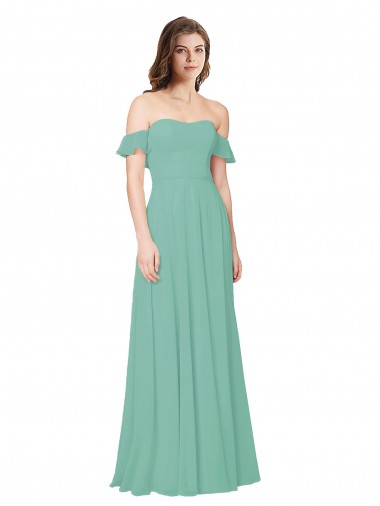 Best Flounce Sleeves Off the Shoulder Long Chiffon Bridesmaid Dress UK