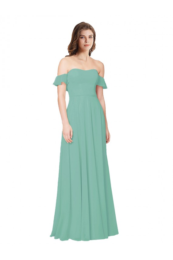 Best Flounce Sleeves Off the Shoulder Long Chiffon Bridesmaid Dress UK
