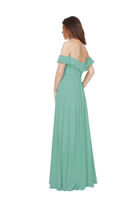 Best Flounce Sleeves Off the Shoulder Long Chiffon Bridesmaid Dress UK