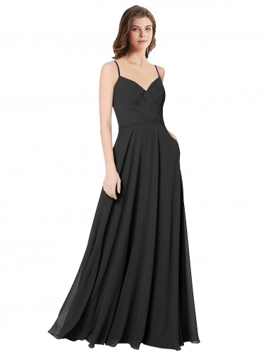 Best Cowl Back Spaghetti Straps Long Chiffon Bridesmaid Dress  UK