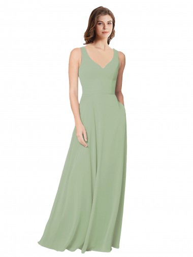 Best A-Line Open Back Chiffon Bridesmaid Dress with Pockets UK