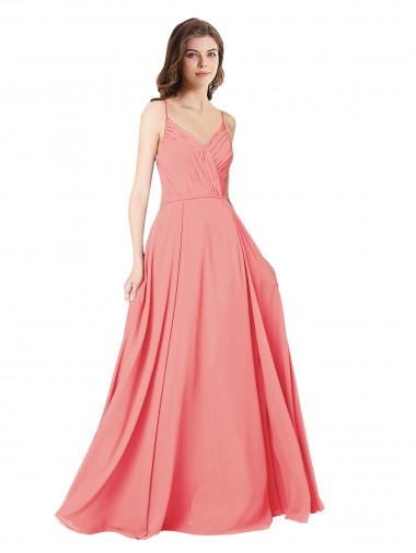 Best Crossover Bodice Long Chiffon Bridesmaid Dress with Double Back Straps UK