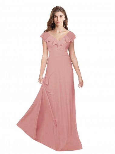 Best Flounced V Neckline Flutter Sleeves Chiffon Bridesmaid Dress UK