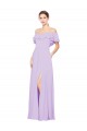 Best Ruffled Off the Shoulder Long Chiffon Bridesmaid Dress with Slit UK