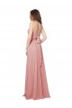 Best Open Back Wide Tie Band Long Chiffon Bridesmaid Dress with Pockets UK