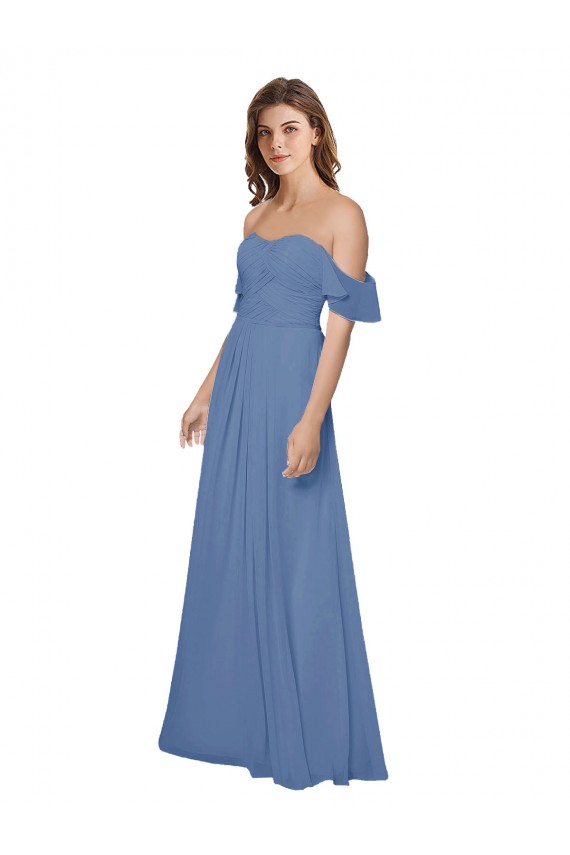 Best Flutter Sleeves Scoop Neck Off the Shoulder Long Chiffon Bridesmaid Dress UK