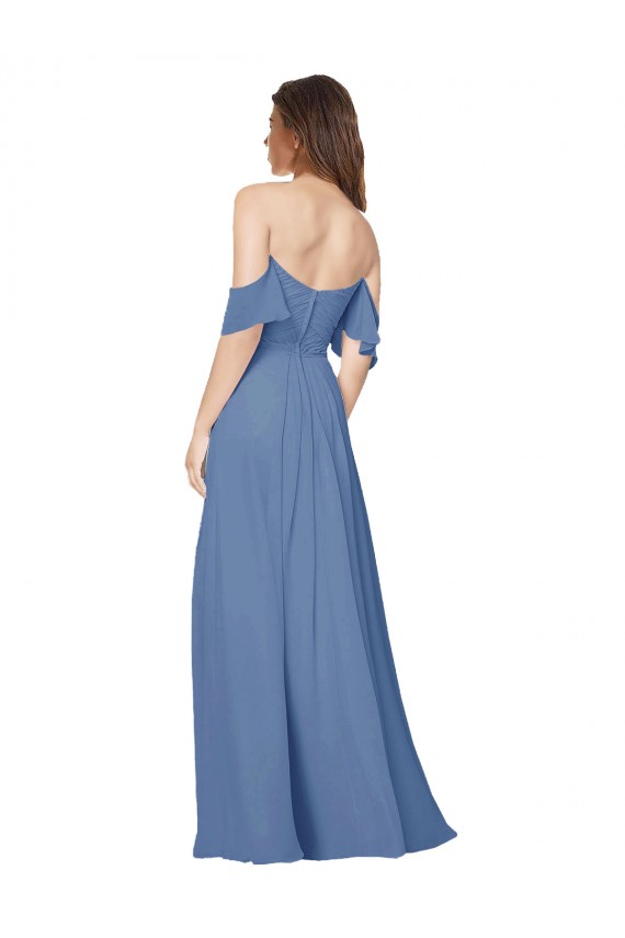 Best Flutter Sleeves Scoop Neck Off the Shoulder Long Chiffon Bridesmaid Dress UK