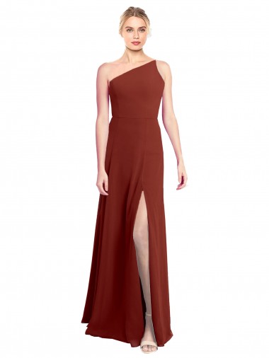 Best Fit and Flare One Shoulder Long Chiffon Bridesmaid Dress with High Slit UK