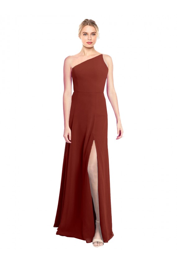 Best Fit and Flare One Shoulder Long Chiffon Bridesmaid Dress with High Slit UK