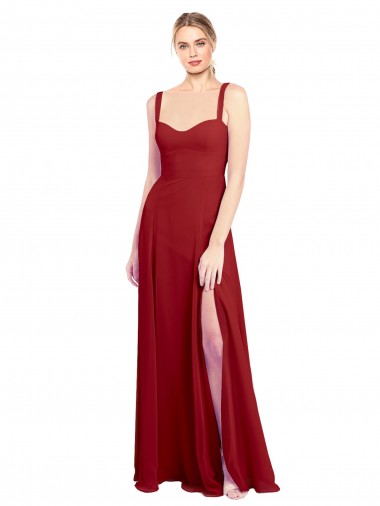Best Sweetheart Neckline Long Chiffon Bridesmaid Dress with Side Slit and Wide Straps UK