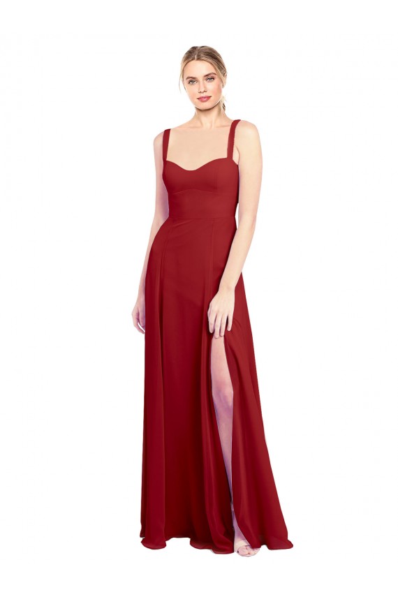 Best Sweetheart Neckline Long Chiffon Bridesmaid Dress with Side Slit and Wide Straps UK