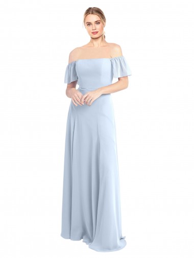 Best Off the Shoulder Flutter Sleeves Long Chiffon Bridesmaid Dress UK