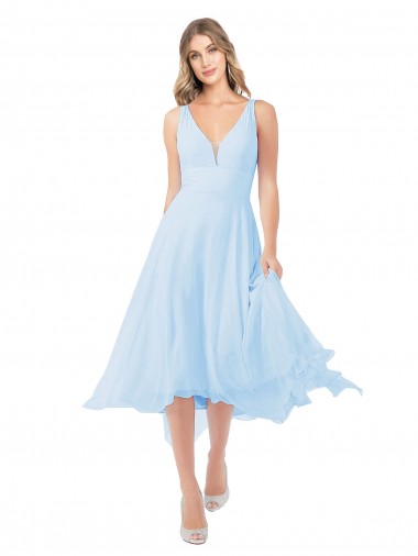 Best Chiffon Midi Length Keyhole Back Cocktail Bridesmaid Dress UK