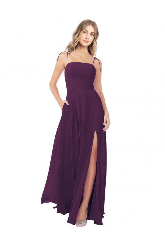 Best Chiffon Bridesmaid Dress with Front Slit and Keyhole Back UK