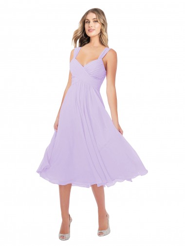 Best Draped Midi Length Chiffon Cocktail Bridesmaid Dress with Ruched Bodice UK
