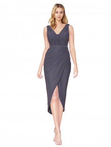 Best High Low V-Neck Chiffon Mermaid Wrap Bridesmaid Dress / Formal Prom Dress UK