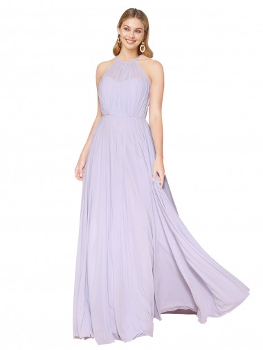 Best High Neck Halter Shirred Chiffon Bridesmaid Dress / Formal Prom Dress UK