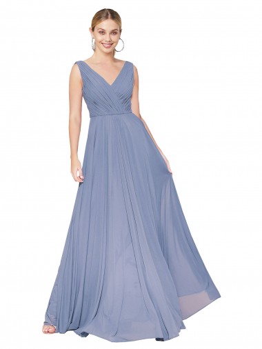 Best Floor Length High Neck V-Back Chiffon Bridesmaid Dress / Formal Prom Dress UK