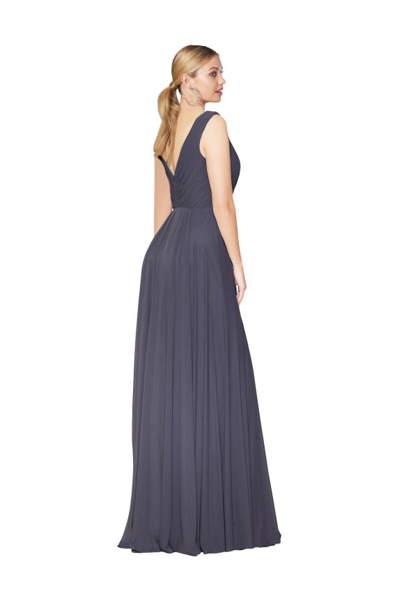 Best Floor Length High Neck V-Back Chiffon Bridesmaid Dress / Formal Prom Dress UK