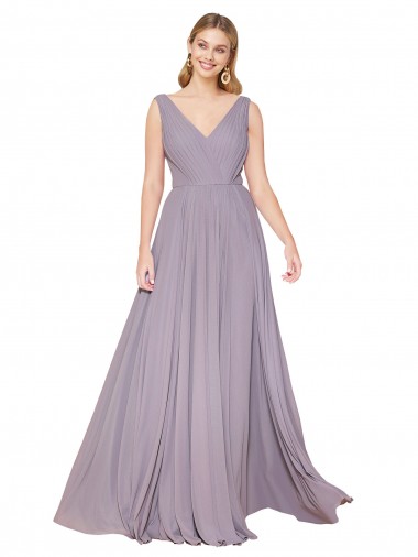 Best Draped Floor Length High Neck V-Back Chiffon Bridesmaid Dress / Formal Prom Dress with Shirred Bodice UK