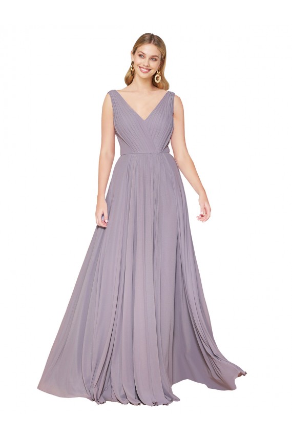 Best Draped Floor Length High Neck V-Back Chiffon Bridesmaid Dress / Formal Prom Dress with Shirred Bodice UK
