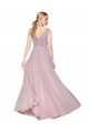 Best Draped V-Neck Long Chiffon Bridesmaid Dress / Formal Prom Dress with Shirred Bodice UK