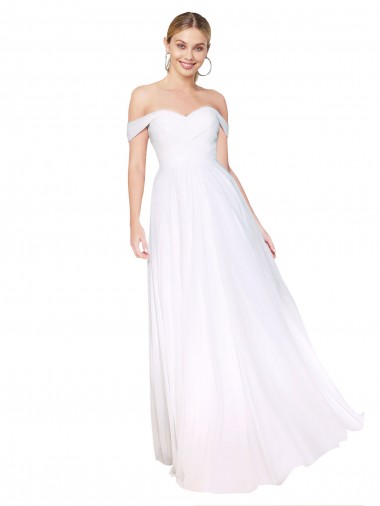 Best Off the Shoulder Long Full Length Chiffon Bridesmaid Dress / Formal Prom Dress UK
