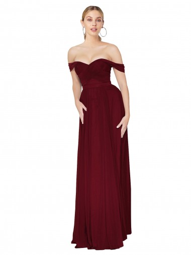 Best Shirred Sweetheat Neckline Off the Shoulder Long Chiffon Bridesmaid Dress / Formal Prom Dress UK