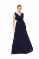 Best Draped Long V-Neck Floor Length Chiffon Bridesmaid Dress / Formal Prom Dress UK