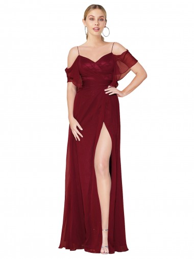 Best Cold Shoulder Long Mermaid Chiffon Bridesmaid Dress / Formal Prom Dress with Straps UK