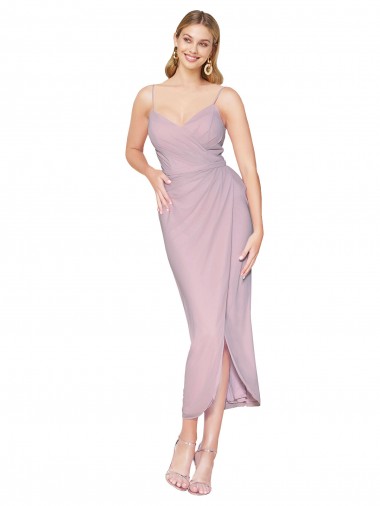 Best Short Knee Length Chiffon Wrap Bridesmaid Dress / Cocktail Prom Dress with Straps UK