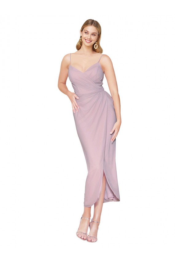 Best Short Knee Length Chiffon Wrap Bridesmaid Dress / Cocktail Prom Dress with Straps UK