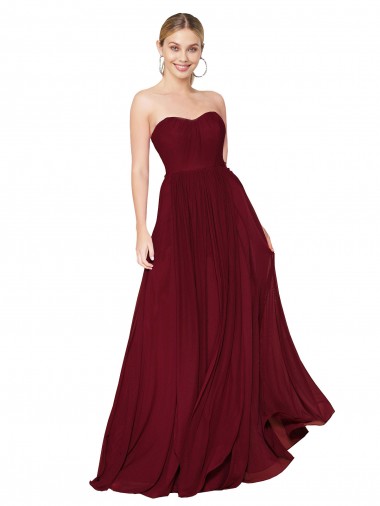 Best Draped Strapless Long A-Line Chiffon Bridesmaid Dress / Formal Prom Dress UK