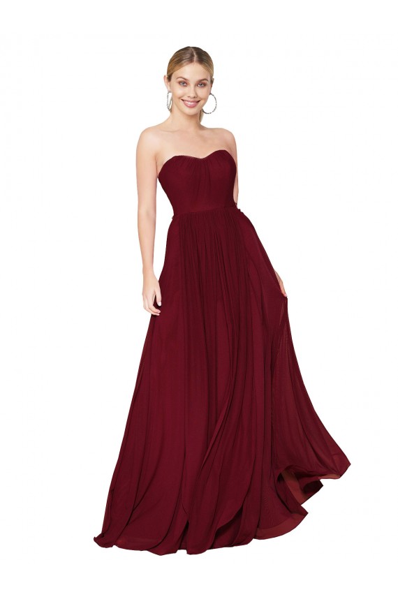 Best Draped Strapless Long A-Line Chiffon Bridesmaid Dress / Formal Prom Dress UK