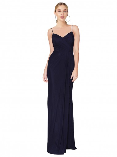 Best Draped Spaghetti Straps Long Chiffon Mermaid Bridesmaid Dress / Formal Prom Dress UK