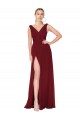 Best Draped Mermaid Long V-Neck Chiffon Bridesmaid Dress / Formal Prom Dress with High Slit UK