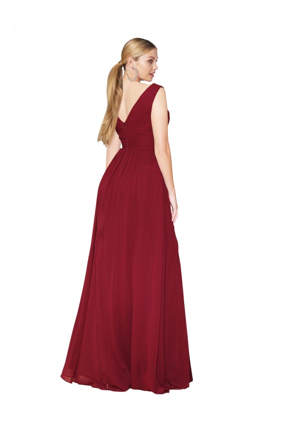 Best Draped Mermaid Long V-Neck Chiffon Bridesmaid Dress / Formal Prom Dress with High Slit UK