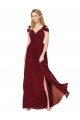 Best Off the Shoulder Long Chiffon Bridesmaid Dress / Formal Prom Dress with Side Slit UK