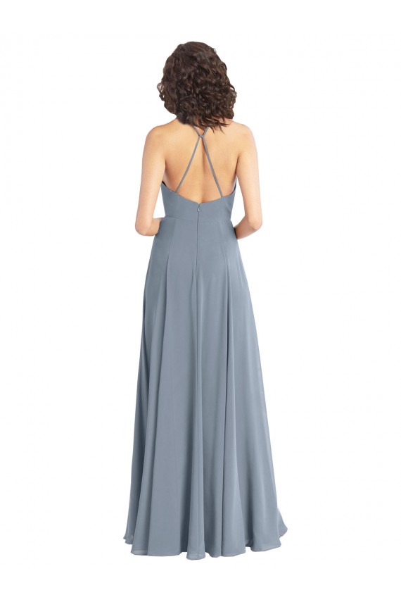 Best Slim A-Line Cowl Neck Long Chiffon Bridesmaid Dress with Side High Slit UK