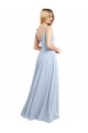 Best Draped Cowl Neck Tied Straps Long Chiffon Bridesmaid Dress with Slit UK
