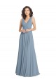 Best Faux Surplice Bodice Long Chiffon Bridesmaid Dress with V-Neckline UK